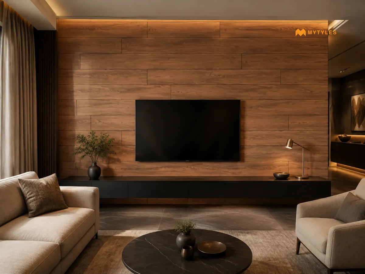 Wooden Plank TV Wall Unit Tiles